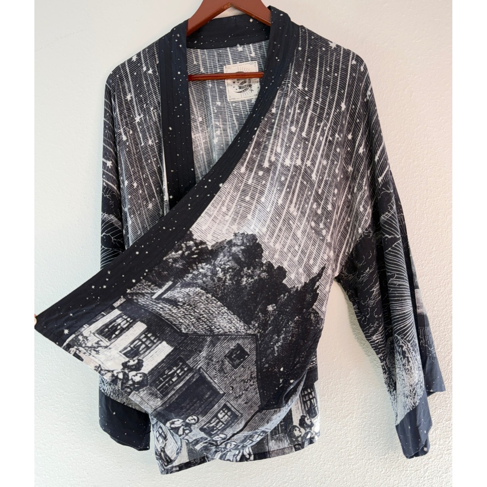 Market of Stars Stargazer Pixie Kimono Cardigan Art to Wear Galaxy Print Hippie - Picture 4 of 10